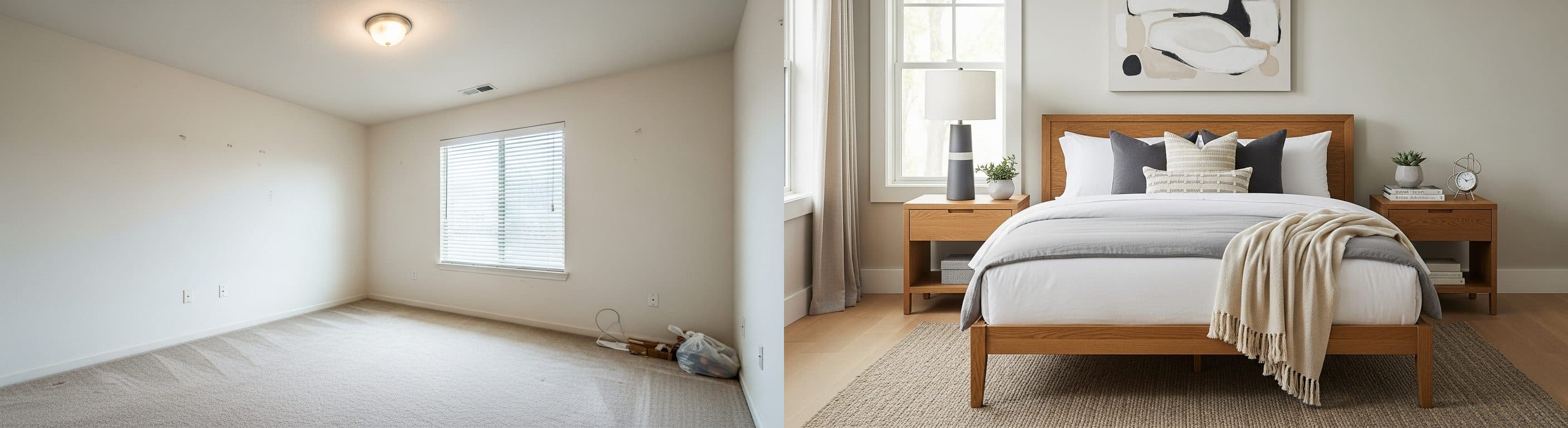 Schlafzimmer: Vorher vs. Nachher virtuelles Staging