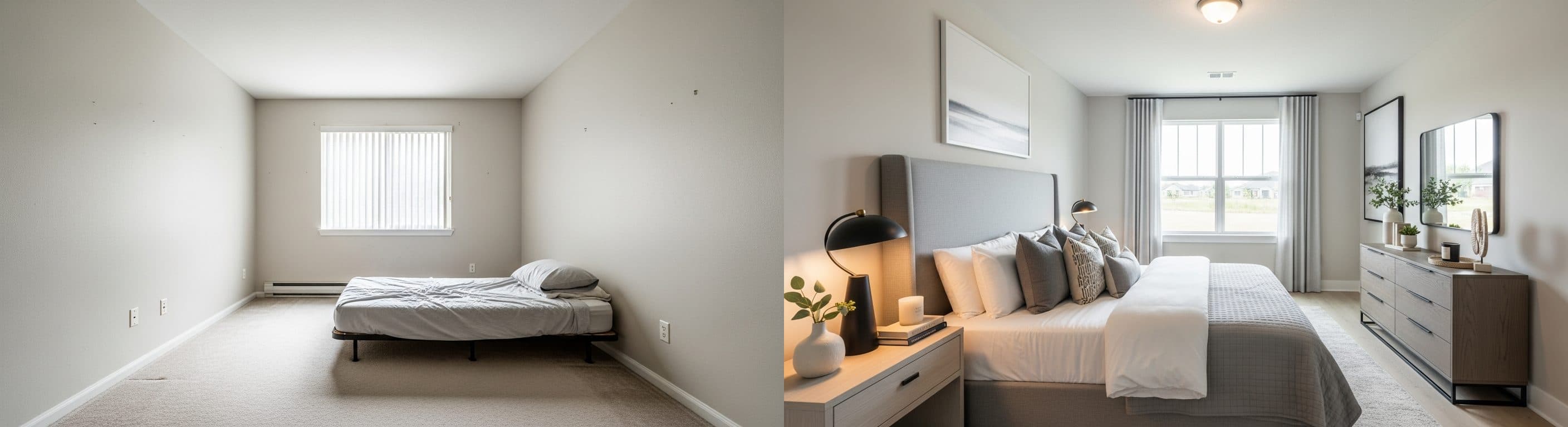 Soveværelse: før vs efter virtuel staging