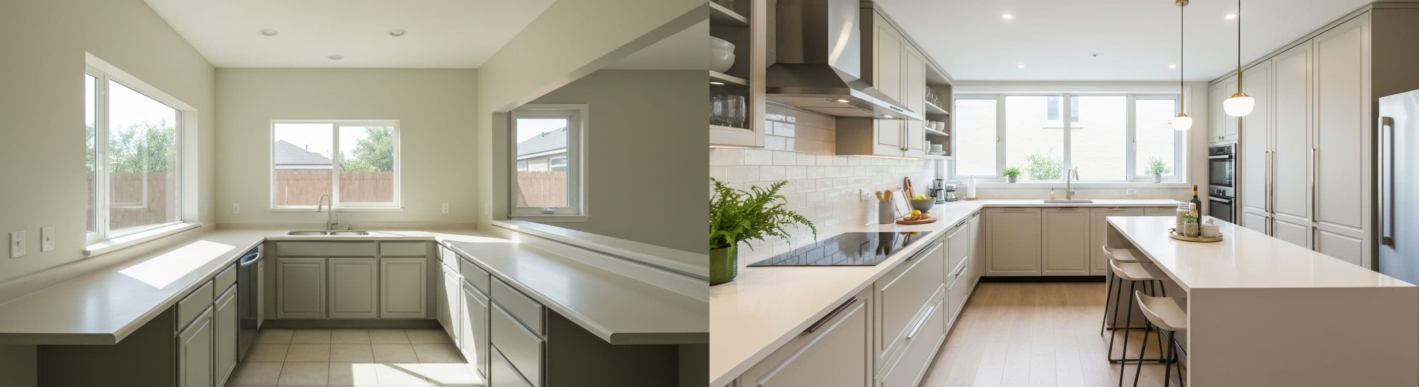 Küche: vor vs. nach virtuellem Staging