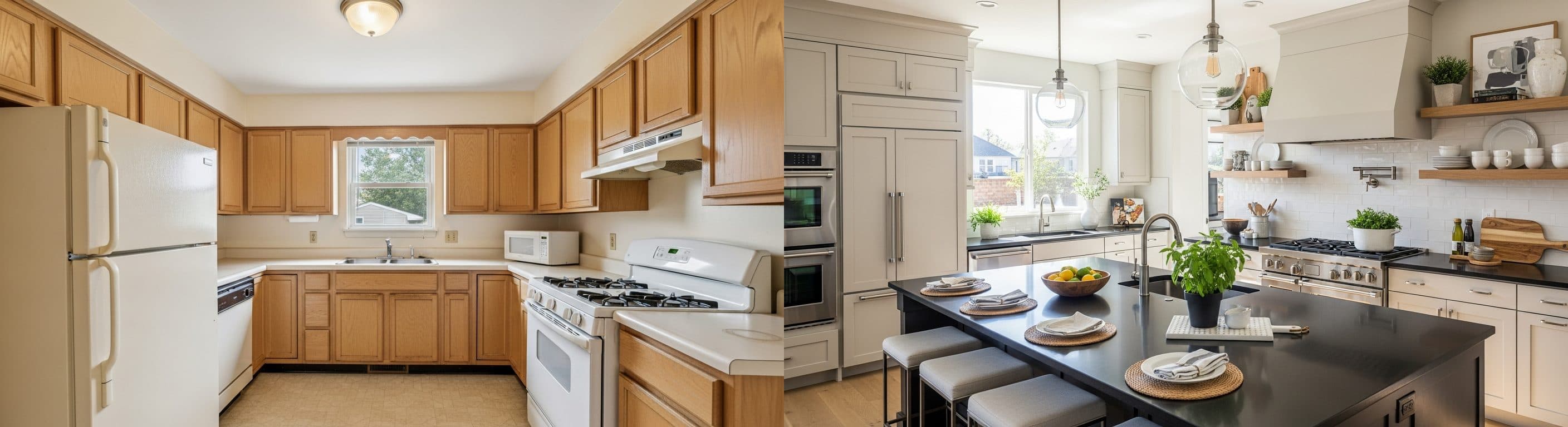 Keuken: voor vs na virtuele vastgoedstyling