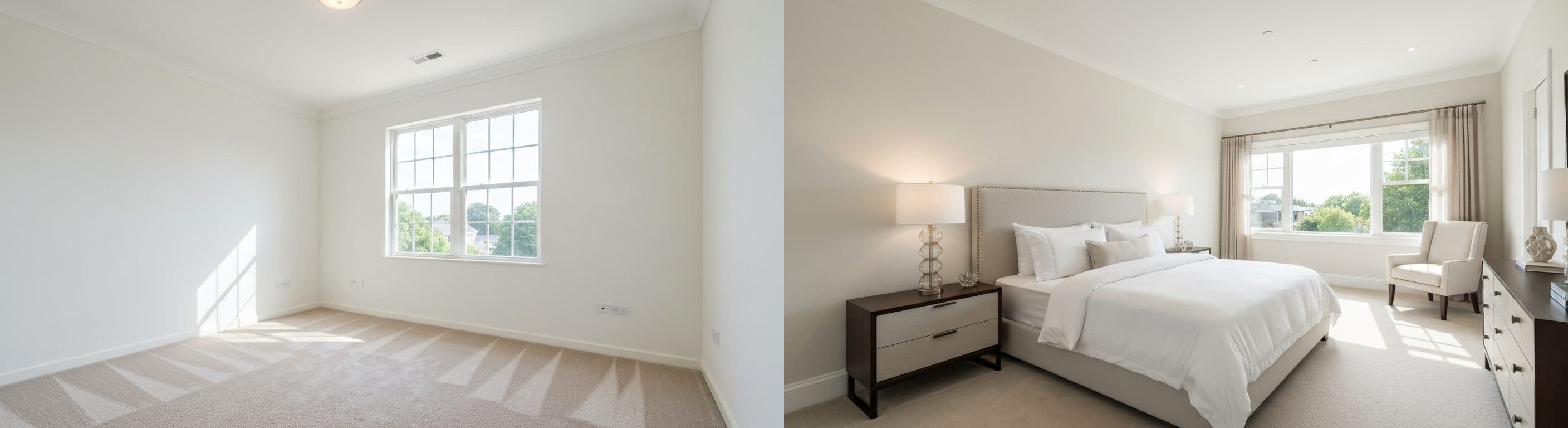 Slaapkamer: voor vs na virtuele vastgoedstyling