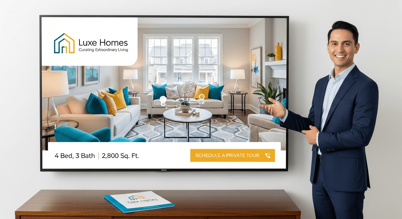 Vastgoedmakelaar toont gebrande visuals met gestylde woningfoto's