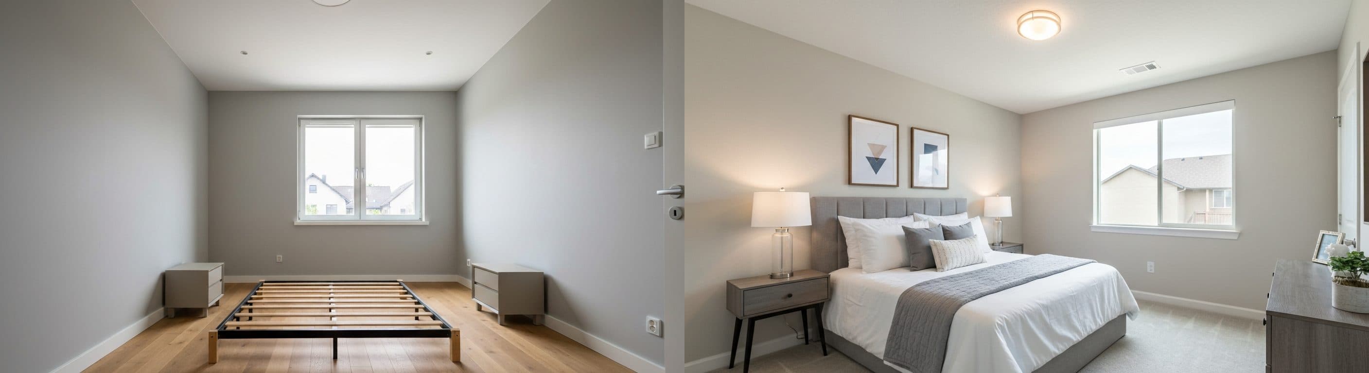 Schlafzimmer: vor vs. nach virtuellem Staging