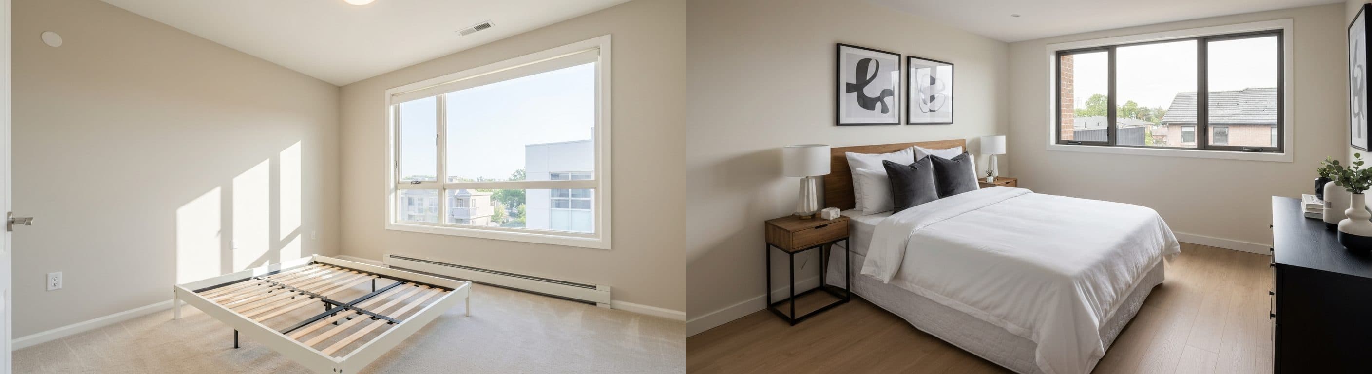 Schlafzimmer: Vorher vs. Nachher virtuelles Staging