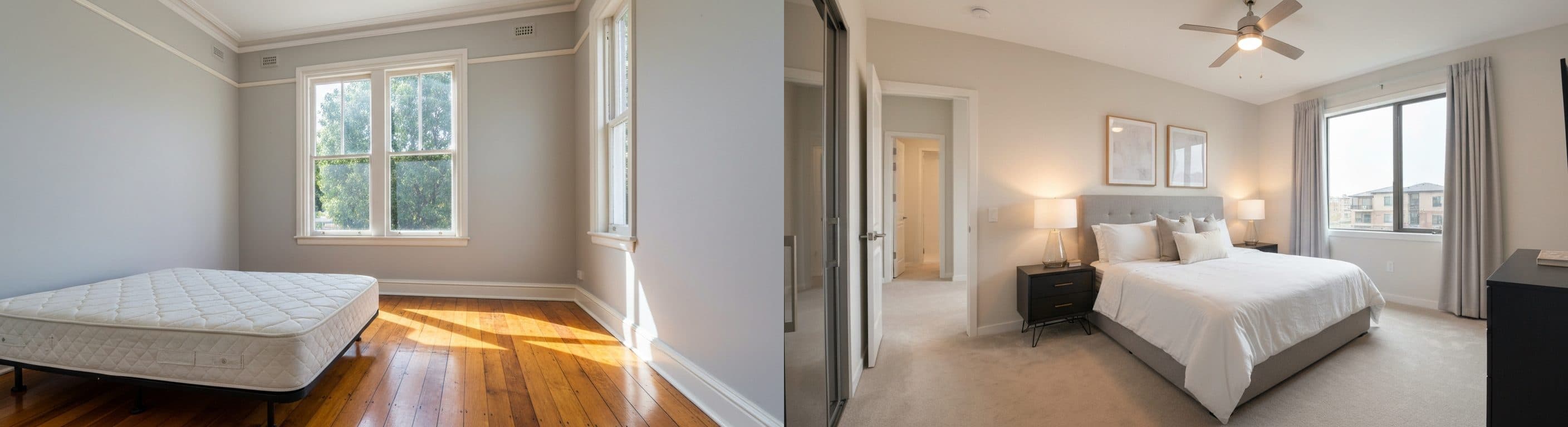 Schlafzimmer: Vorher vs. nach virtuellem Staging