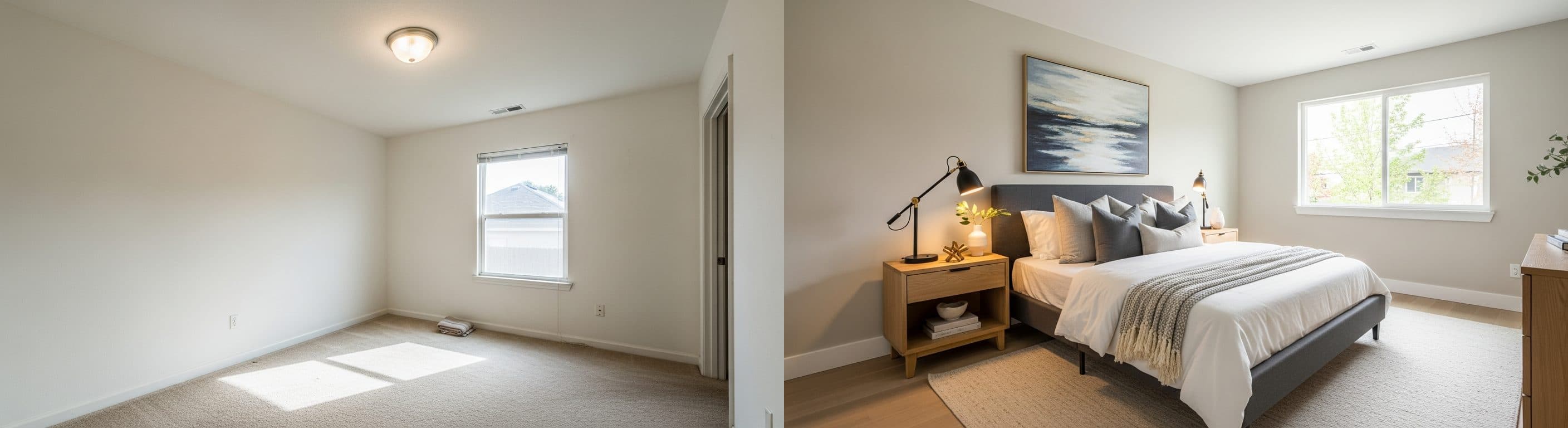 Schlafzimmer: Vorher vs. Nachher virtuelles Staging