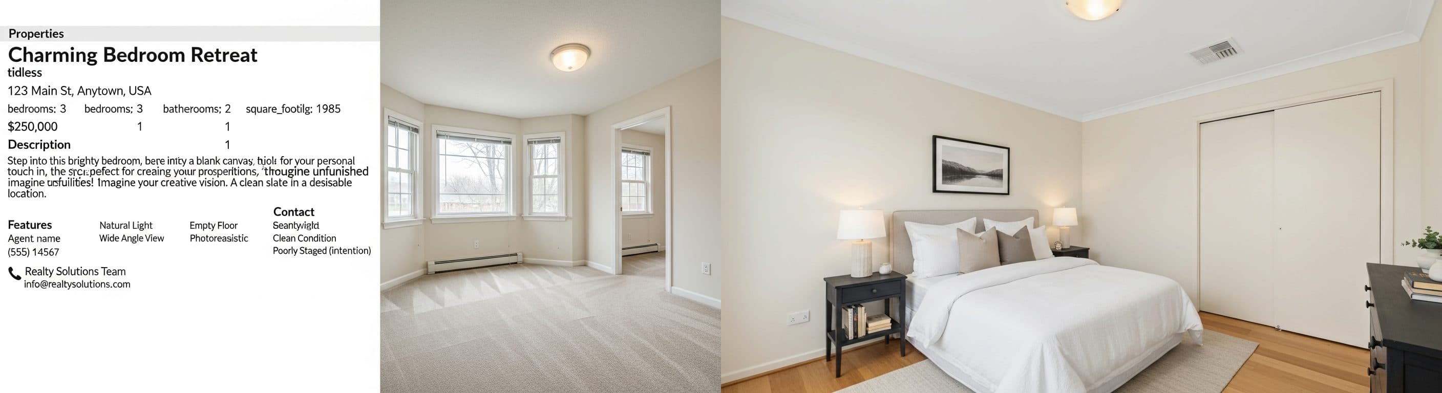 Schlafzimmer: vor vs. nach virtuellem Staging