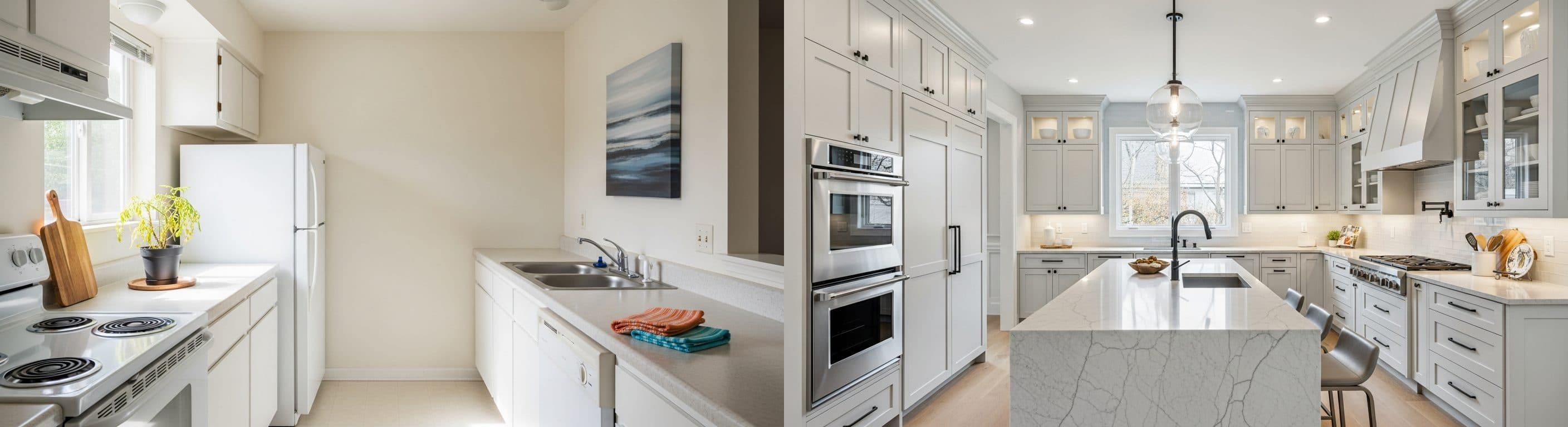 Cozinha: antes vs depois do staging virtual