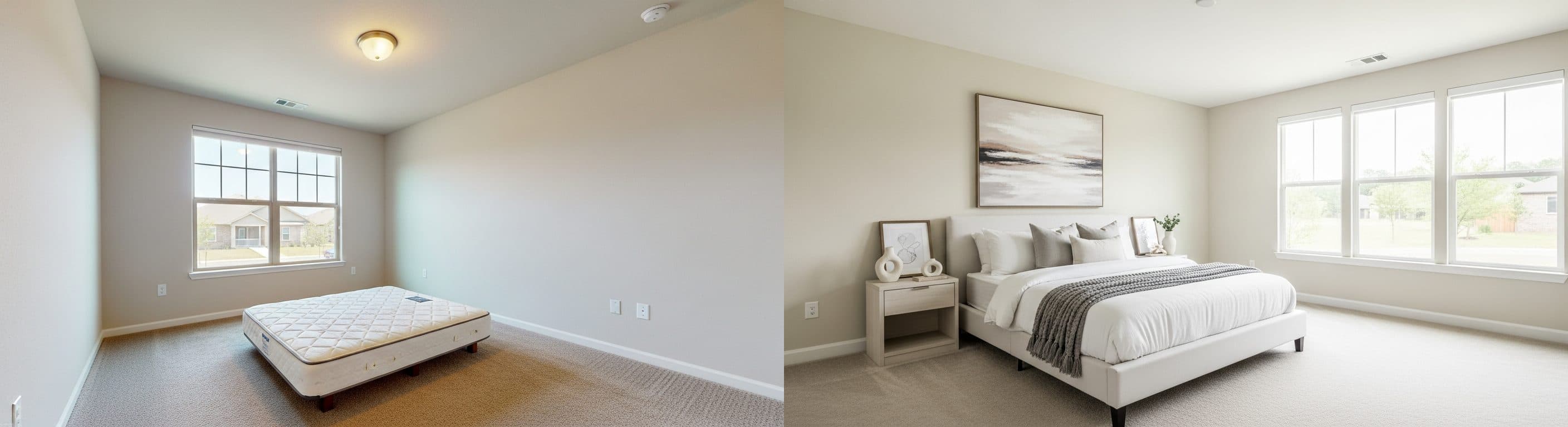 Schlafzimmer: vor vs. nach virtuellem Staging
