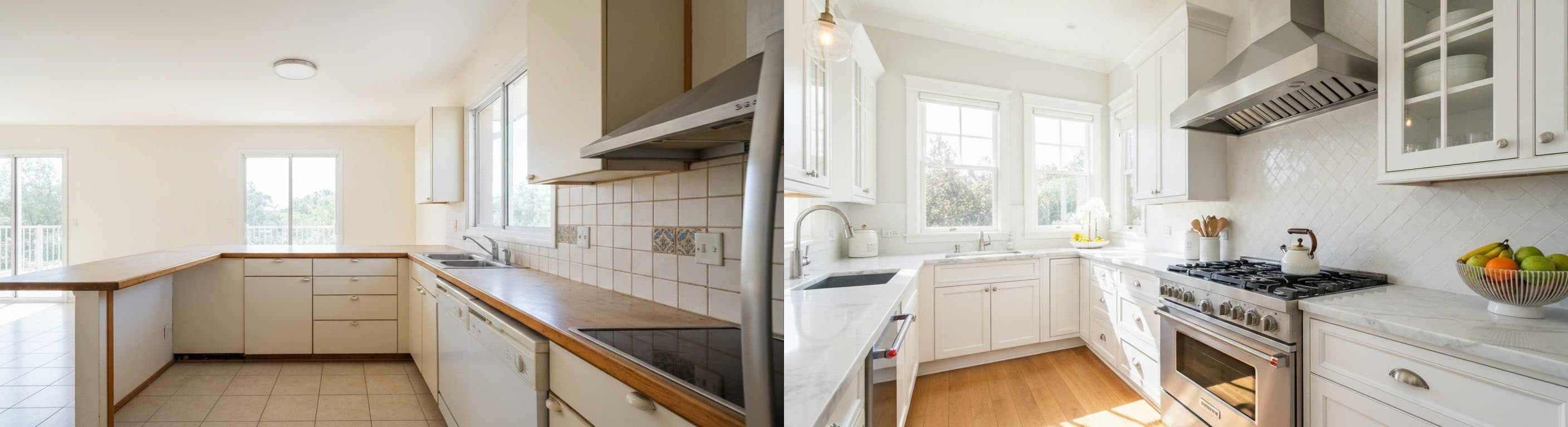 Kuchyně: před vs po virtuálním stagingu