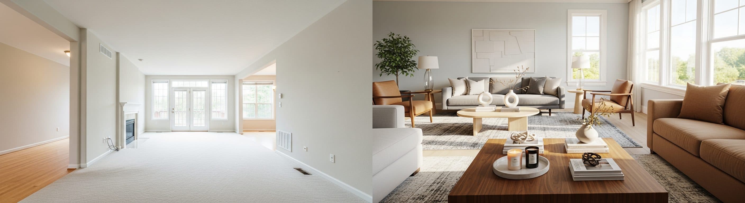 Living Room: before vs after virtual staging