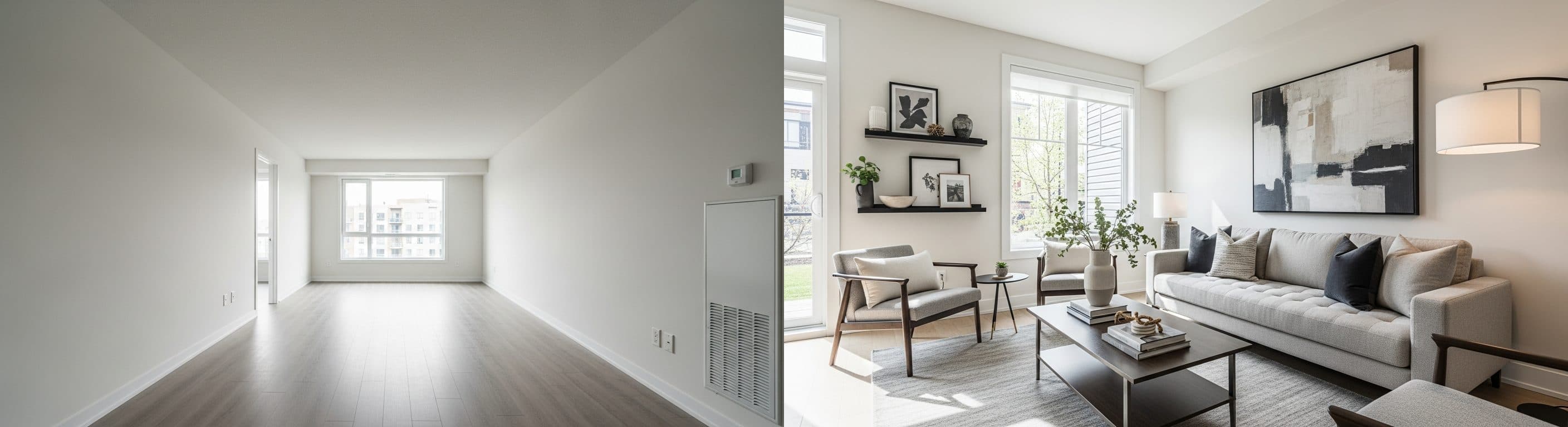 Living Room: before vs after virtual staging