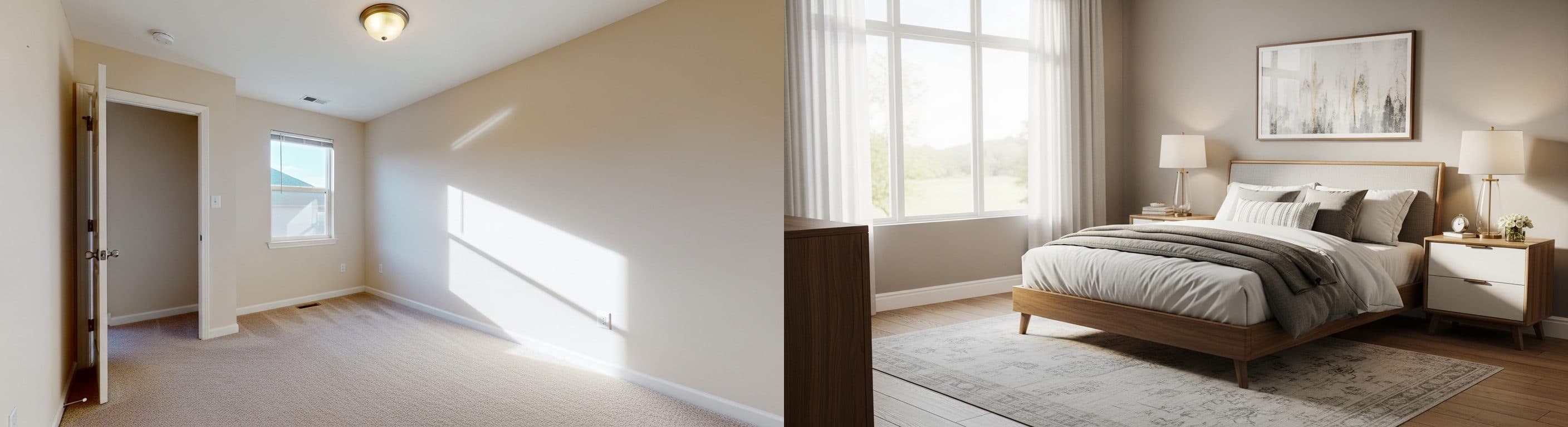 Sypialnia: przed vs po wirtualnej inscenizacji