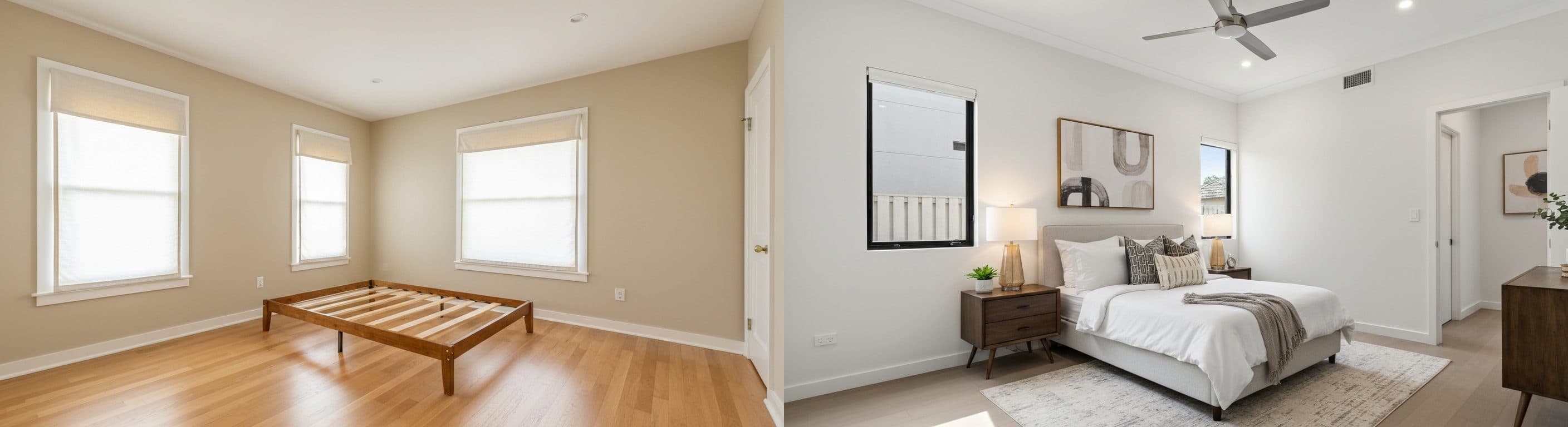 Dormitorio: antes vs después del home staging virtual
