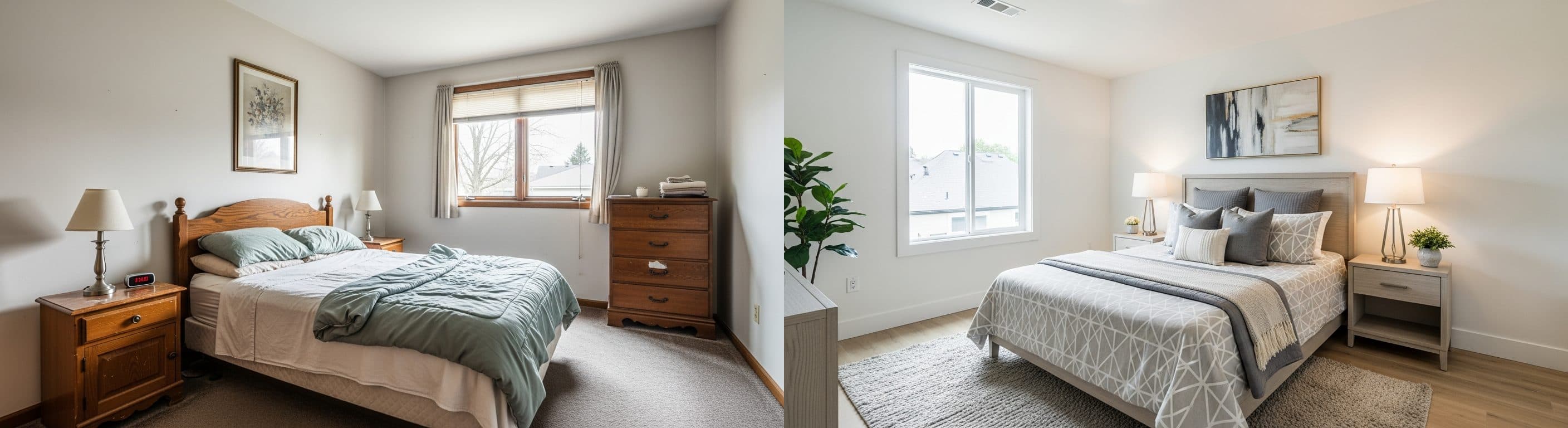 Спалня: преди срещу след виртуално обзавеждане