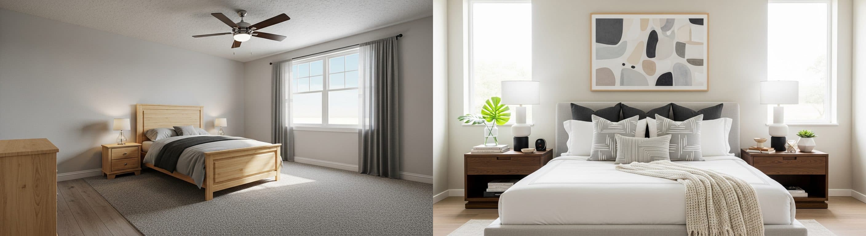 غرفة النوم: قبل مقابل بعد التصميم الافتراضي