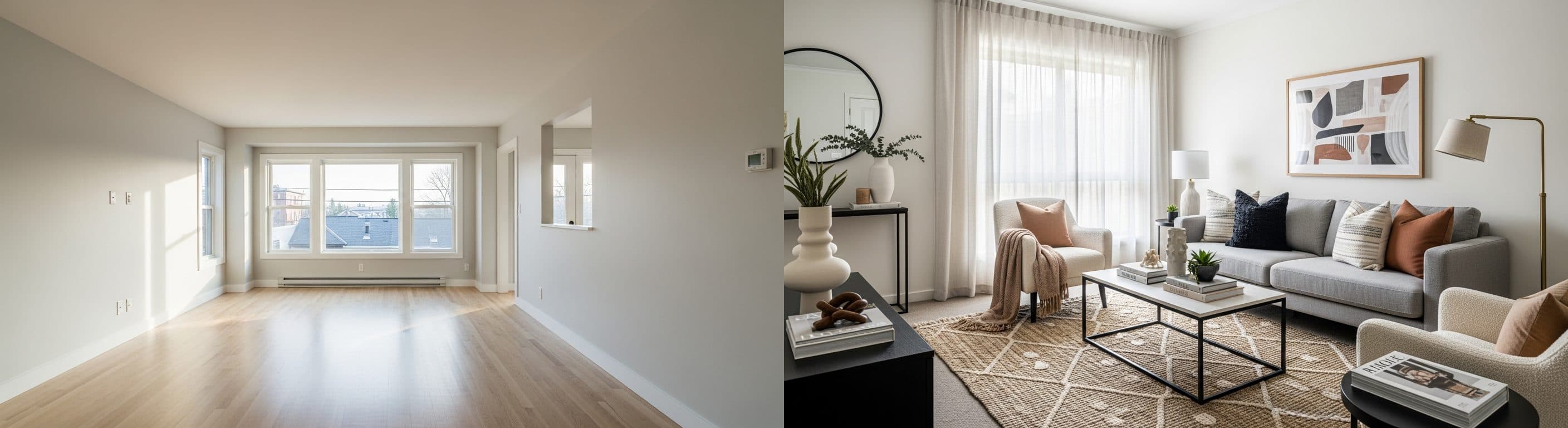 obývací pokoj: před a po virtuálním stagingu