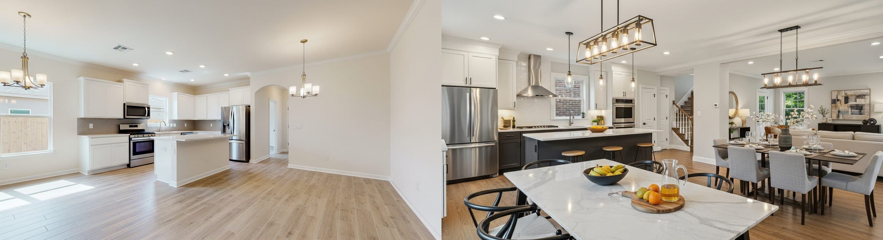 Cuisine / Salle à manger (photo de circulation) : avant vs après virtual staging