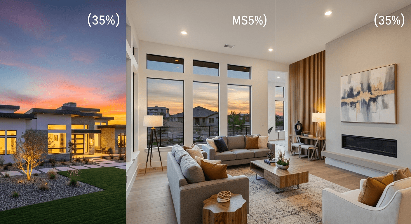 O galerie foto de listare imobiliară frumos secvențiată, începând cu o fotografie exterioară