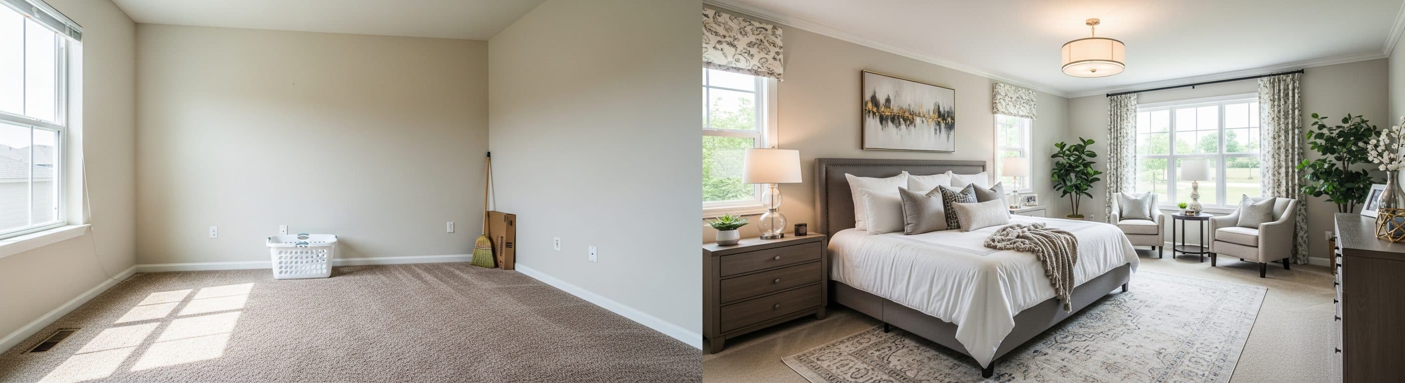 спалня: преди срещу след виртуален стайлинг