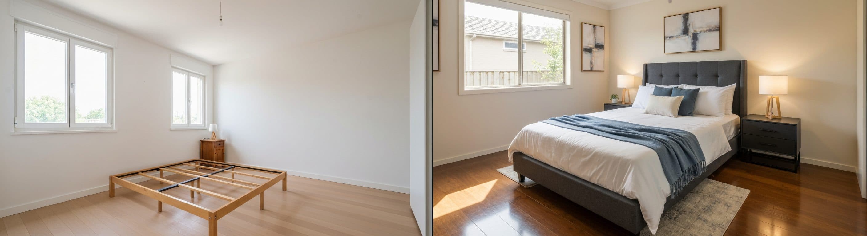 غرفة النوم: قبل مقابل بعد التجهيز الافتراضي