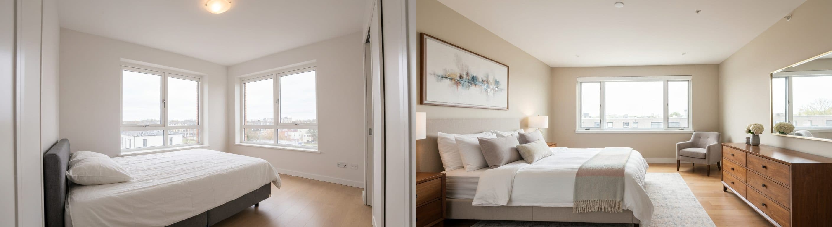 غرفة النوم: قبل وبعد التنسيق الافتراضي