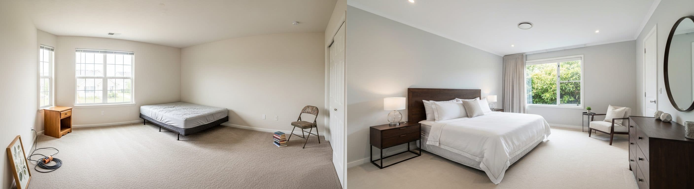 spavaća soba: prije vs poslije virtualnog uređenja