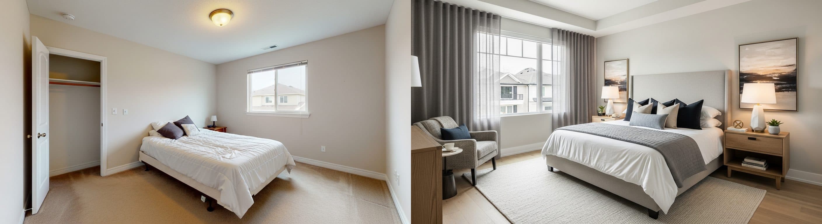 bedroom: before vs after virtual staging