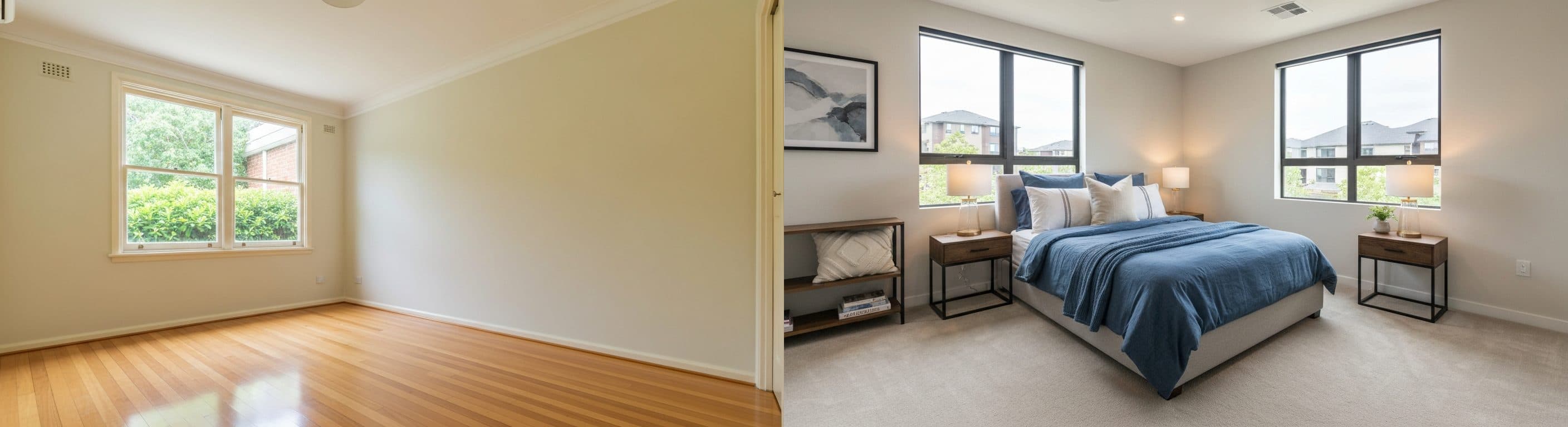 غرفة النوم: قبل وبعد التنسيق الافتراضي