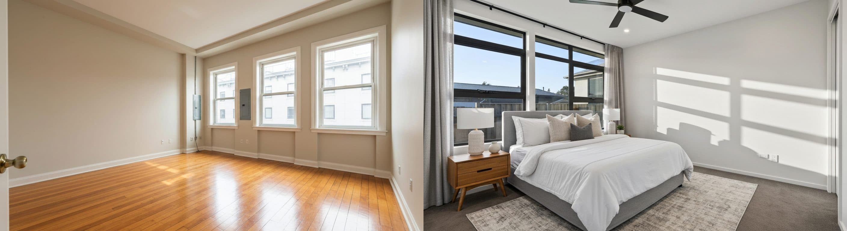 غرفة النوم: قبل وبعد التأثيث الافتراضي