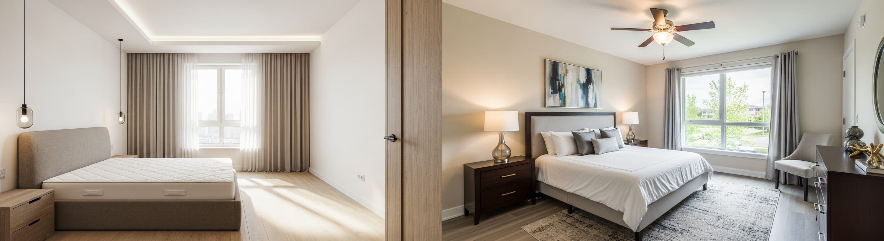 Soveværelse: før vs. efter virtuel styling