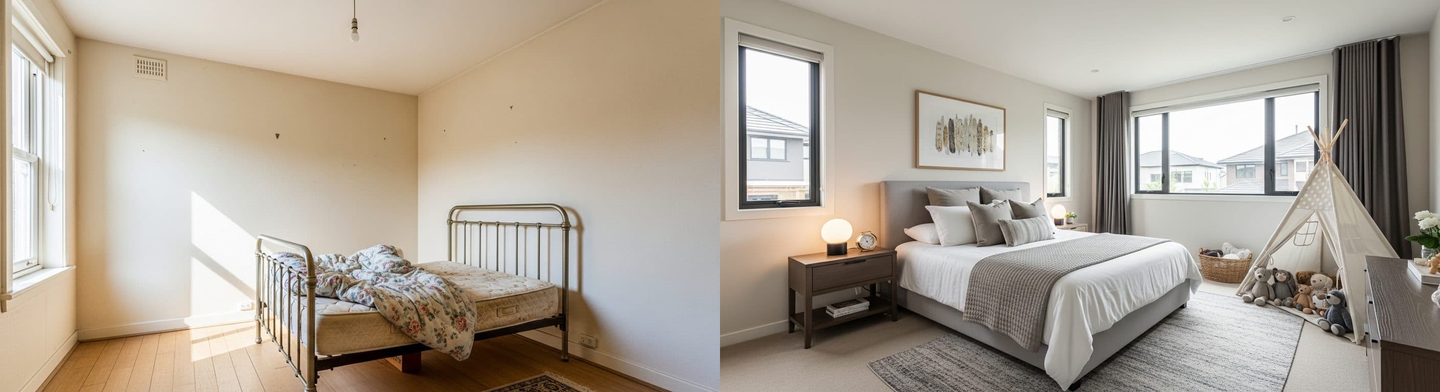 camera da letto familiare: prima vs dopo il virtual staging