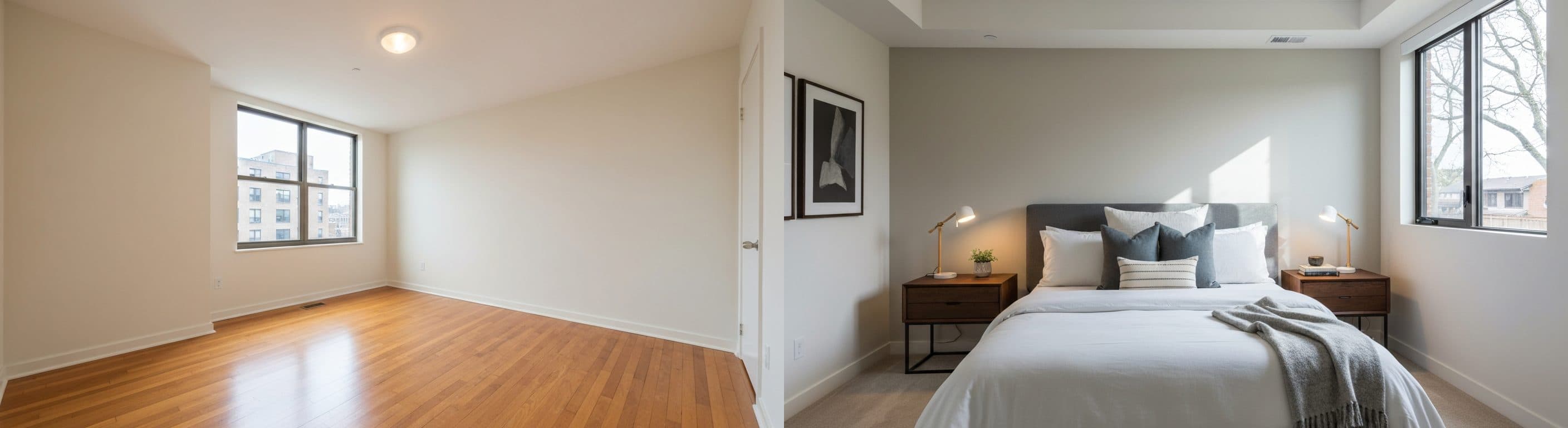 Slaapkamer: voor vs na virtuele woningpresentatie