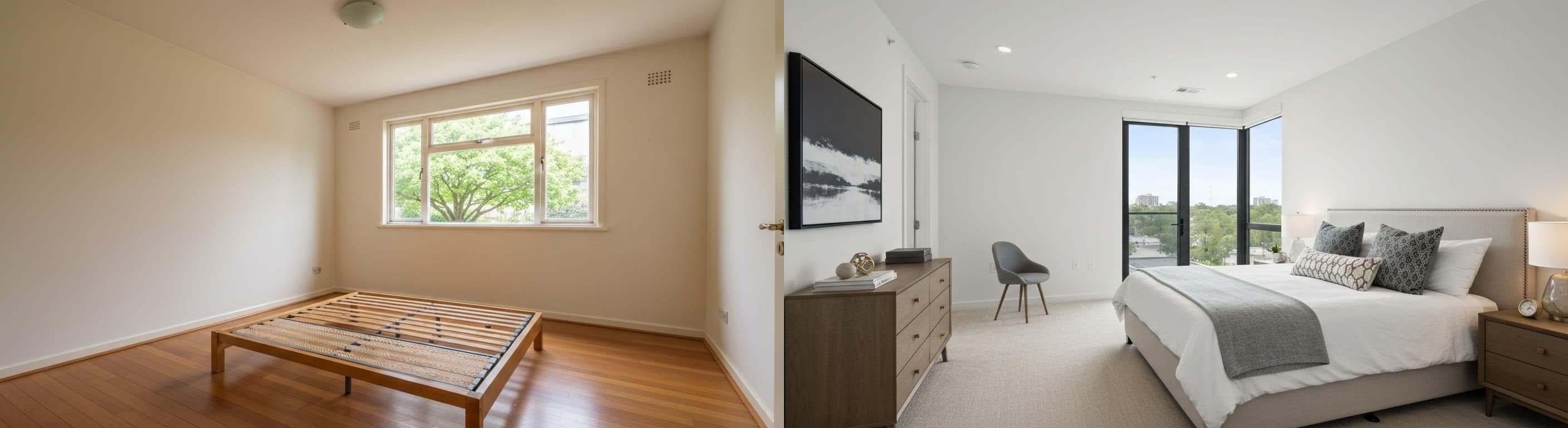 غرفة النوم: قبل مقابل بعد التأثيث الافتراضي