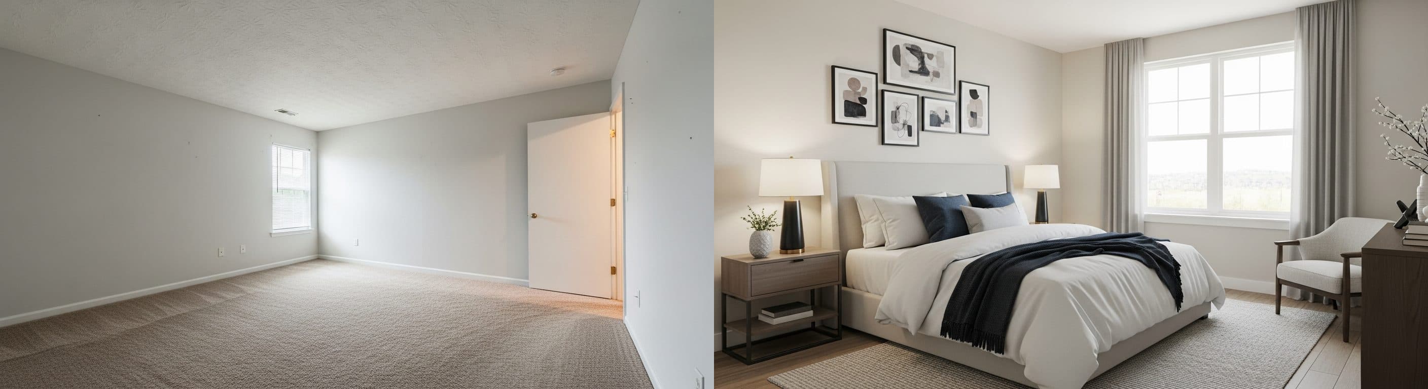 Camera da letto: prima vs dopo il virtual staging