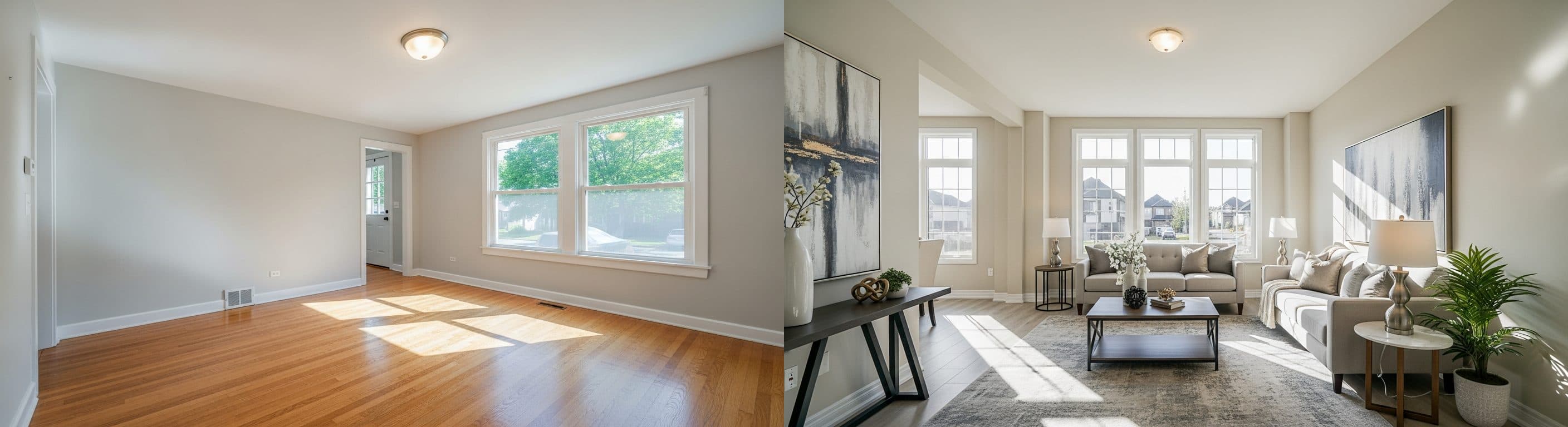 Obývacia izba: pred a po virtuálnom inscenovaní