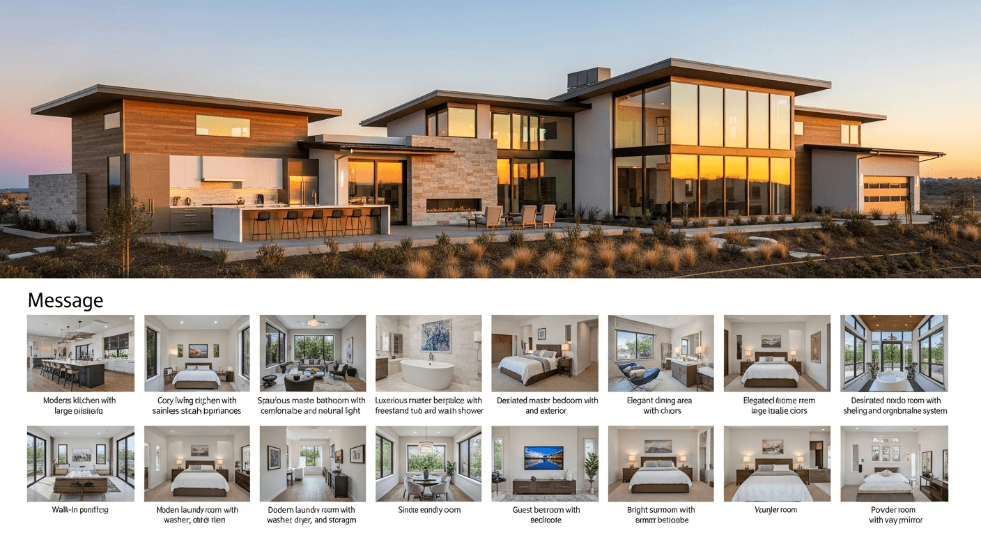 Krásne inscenovaný exteriér domu s viacerými vysokokvalitnými fotografiami zobrazenými na platforme pre inzerciu nehnuteľností