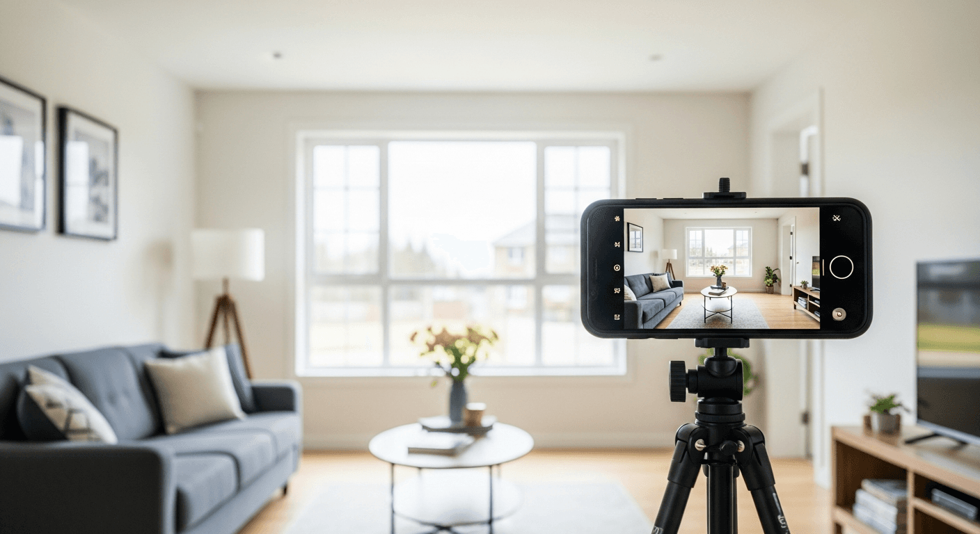 Fotky nehnuteľností mobilom: svetlá obývačka, rovné línie, prirodzený vzhľad