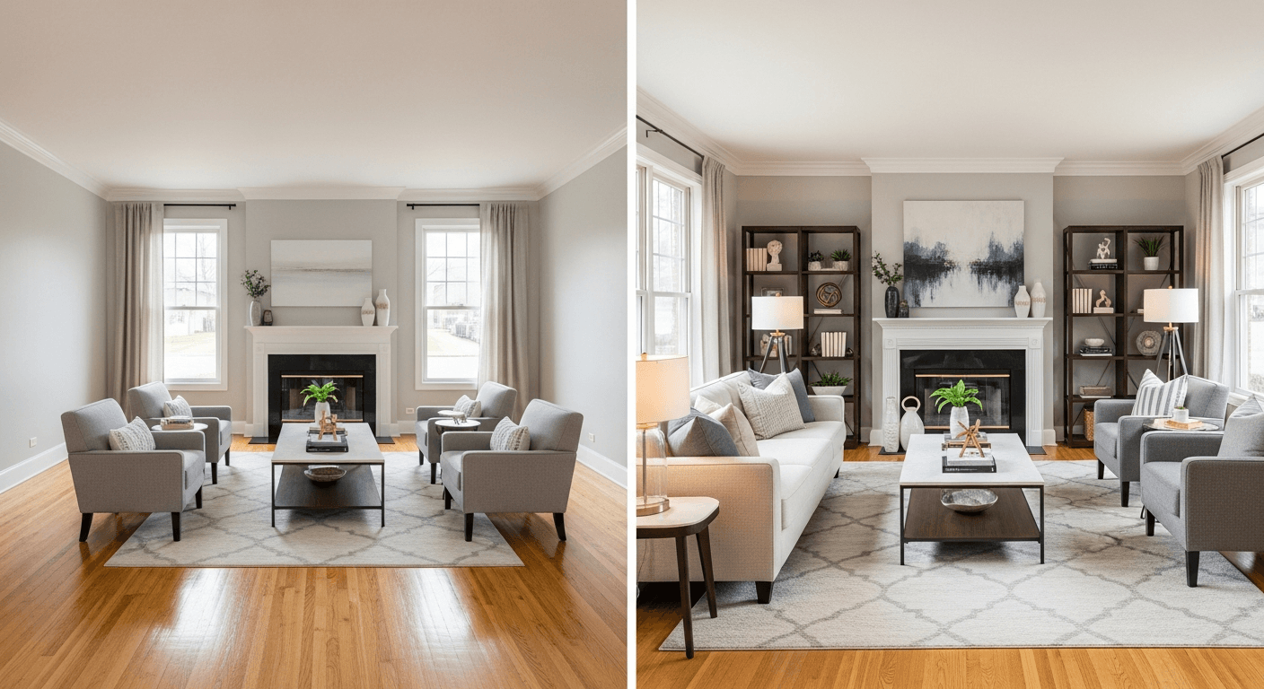 Sovrum: före vs efter virtuell styling