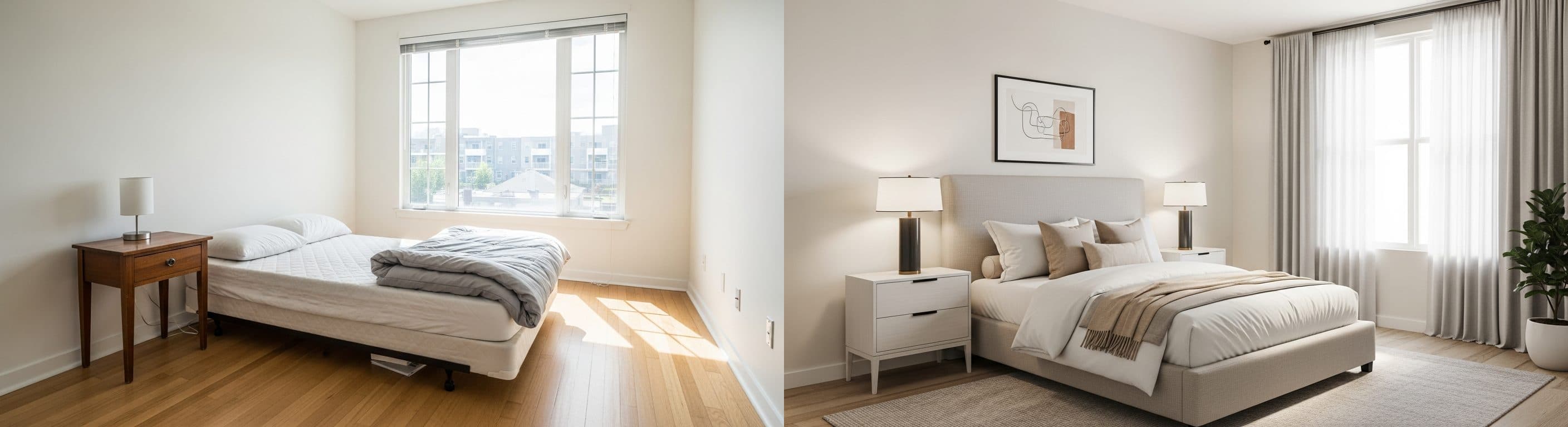 Dhoma e gjumit: para vs pas staging virtual