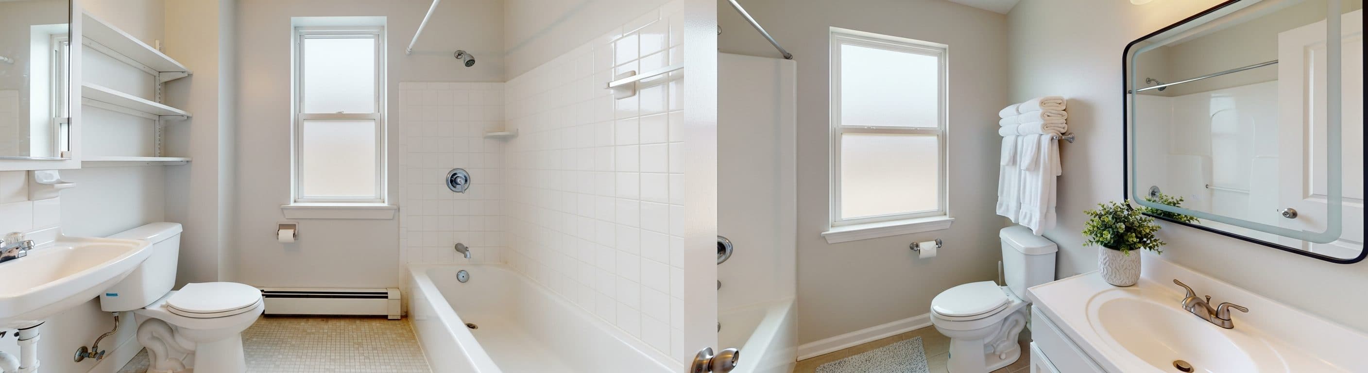 حمام شقة صغيرة: قبل مقابل بعد التجهيز الافتراضي