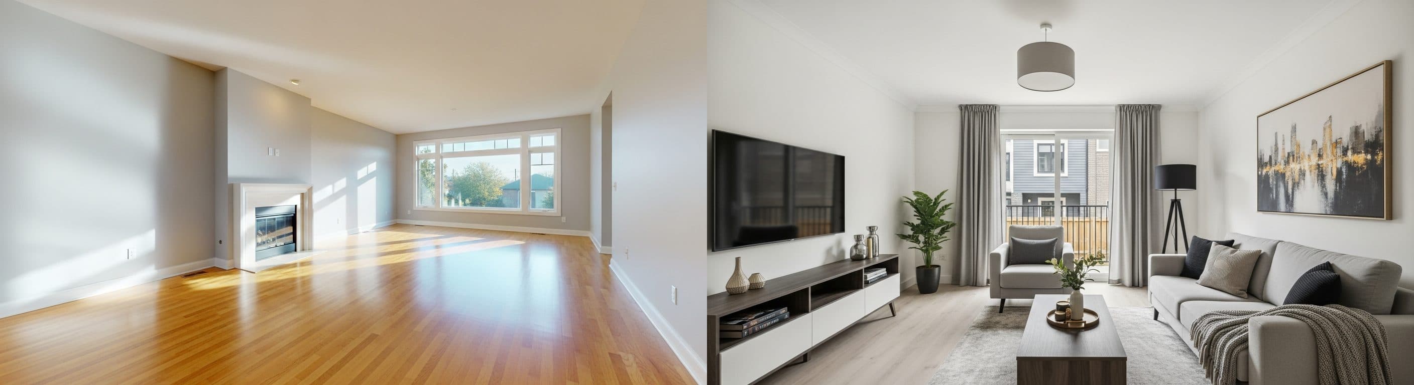 Living Room: before vs after virtual staging