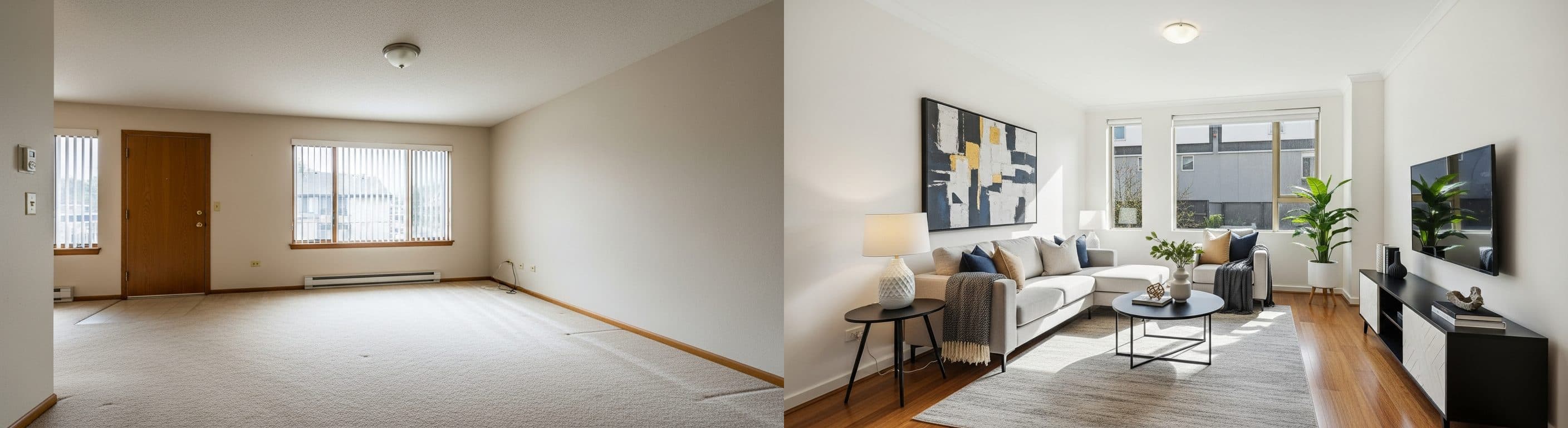 Всекидневна: преди срещу след виртуален стейджинг