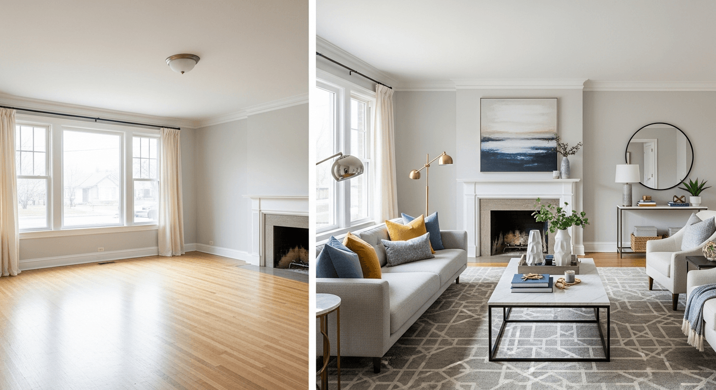 Спалня: преди срещу след виртуален стейджинг