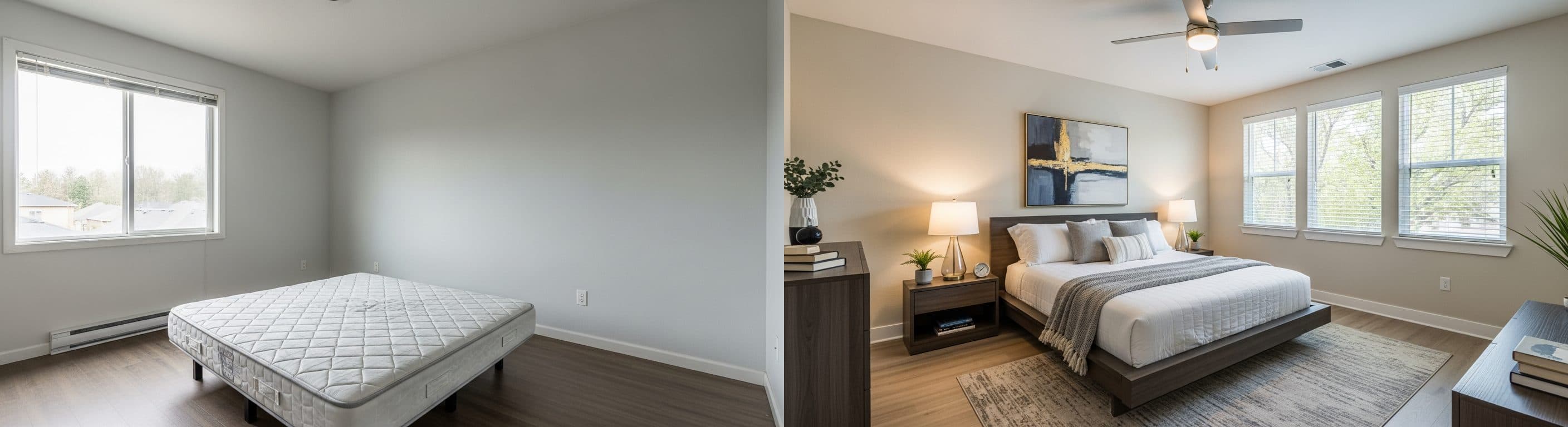 غرفة النوم: قبل وبعد التأثيث الافتراضي