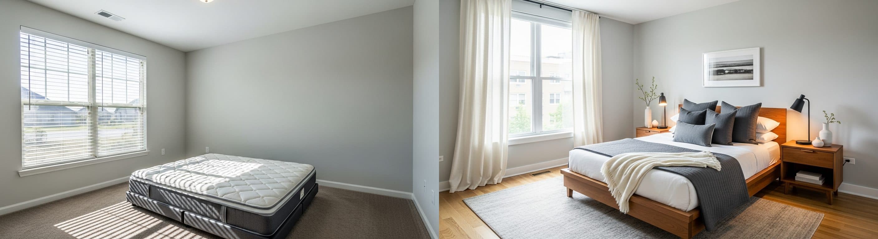 quarto: antes vs depois do virtual staging