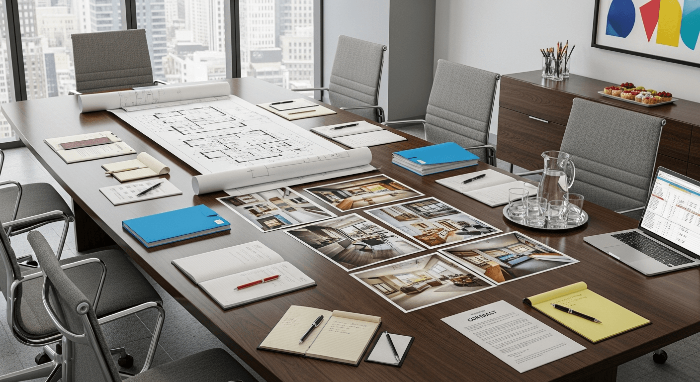 Profissionais negociando um negócio imobiliário com visuais de casa encenada