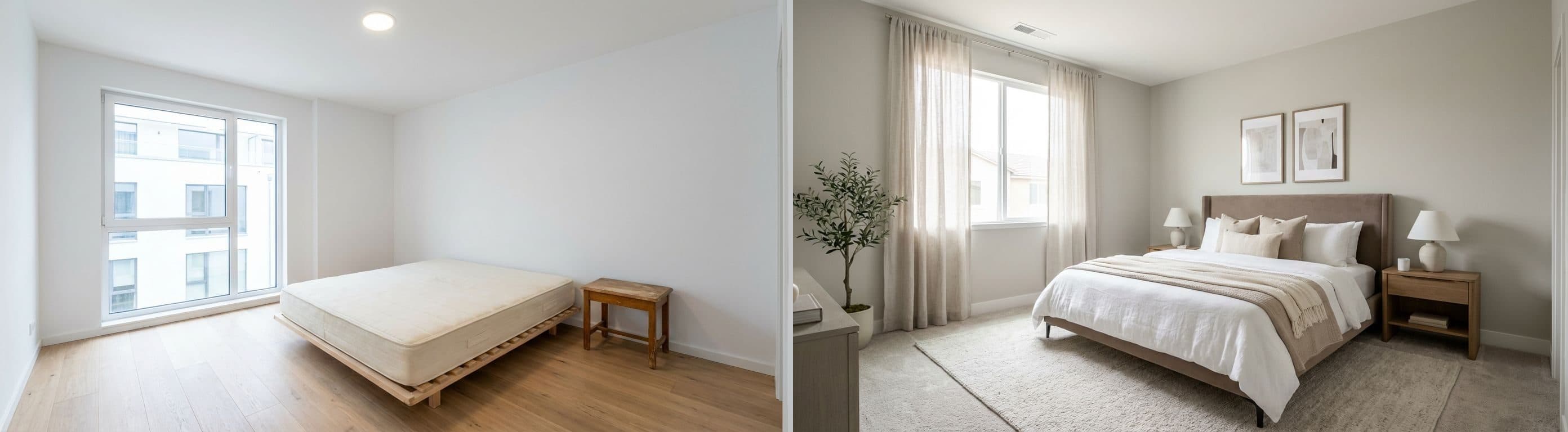 Primary bedroom: before vs after virtual staging