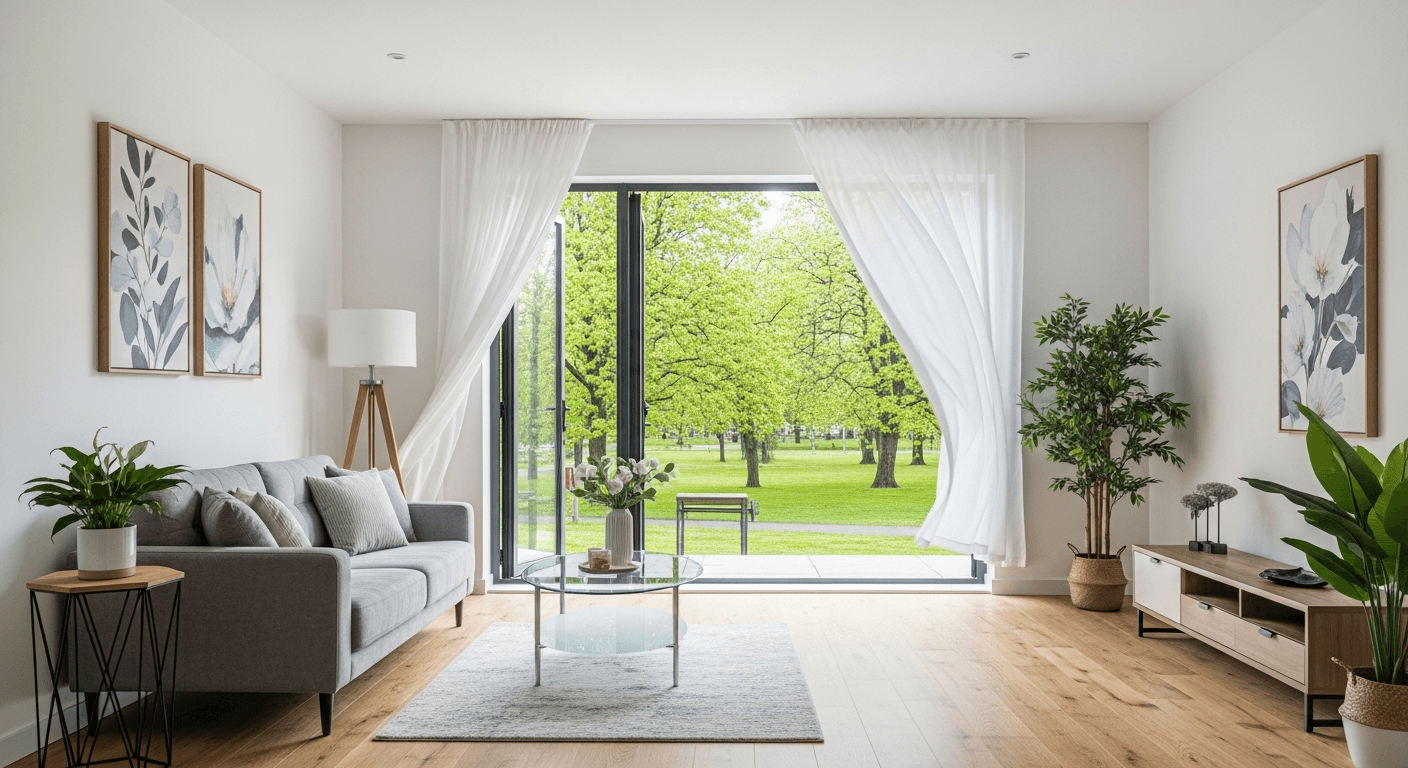 Świeży, zachęcający salon wolny od zapachów i wilgoci, prezentujący skuteczny home staging