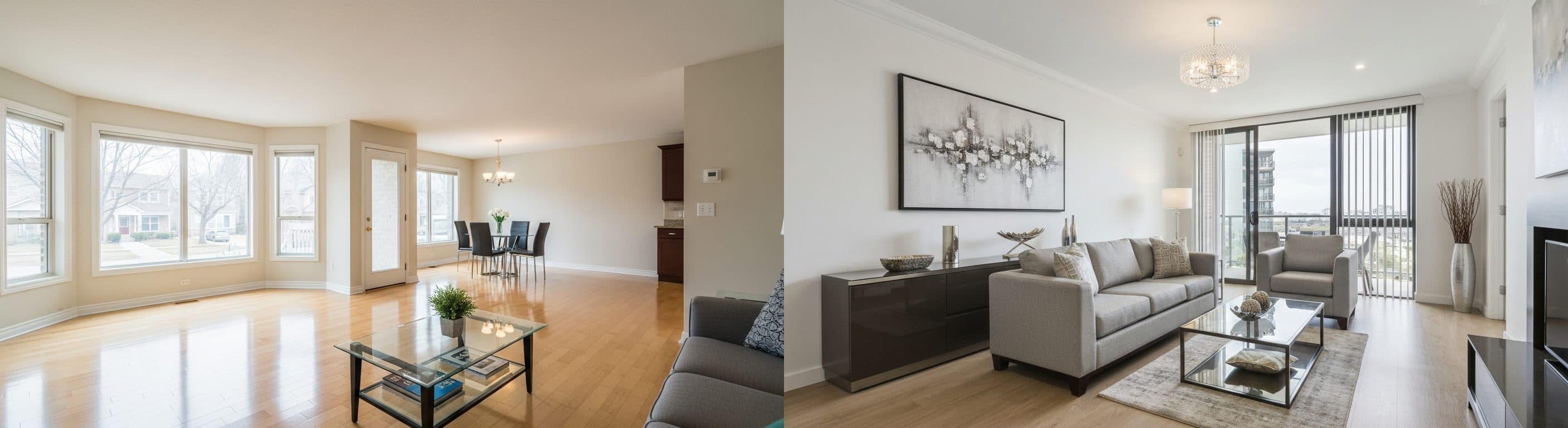 غرفة معيشة: قبل وبعد التجهيز الافتراضي